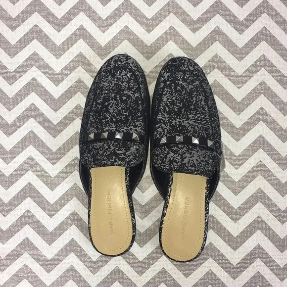 Marc Fisher Black and Silver Mules Size 6 - Picture 2 of 8
